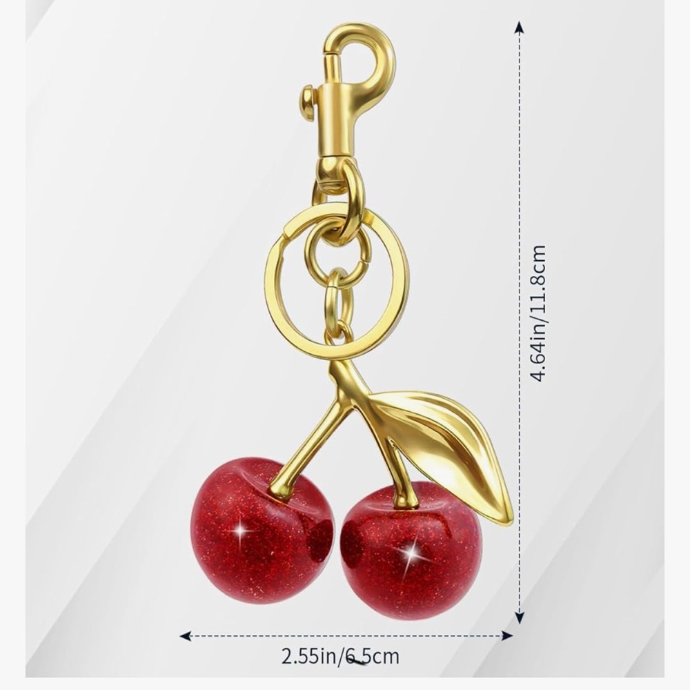 Elegant Gold and Red Cherry Keychain